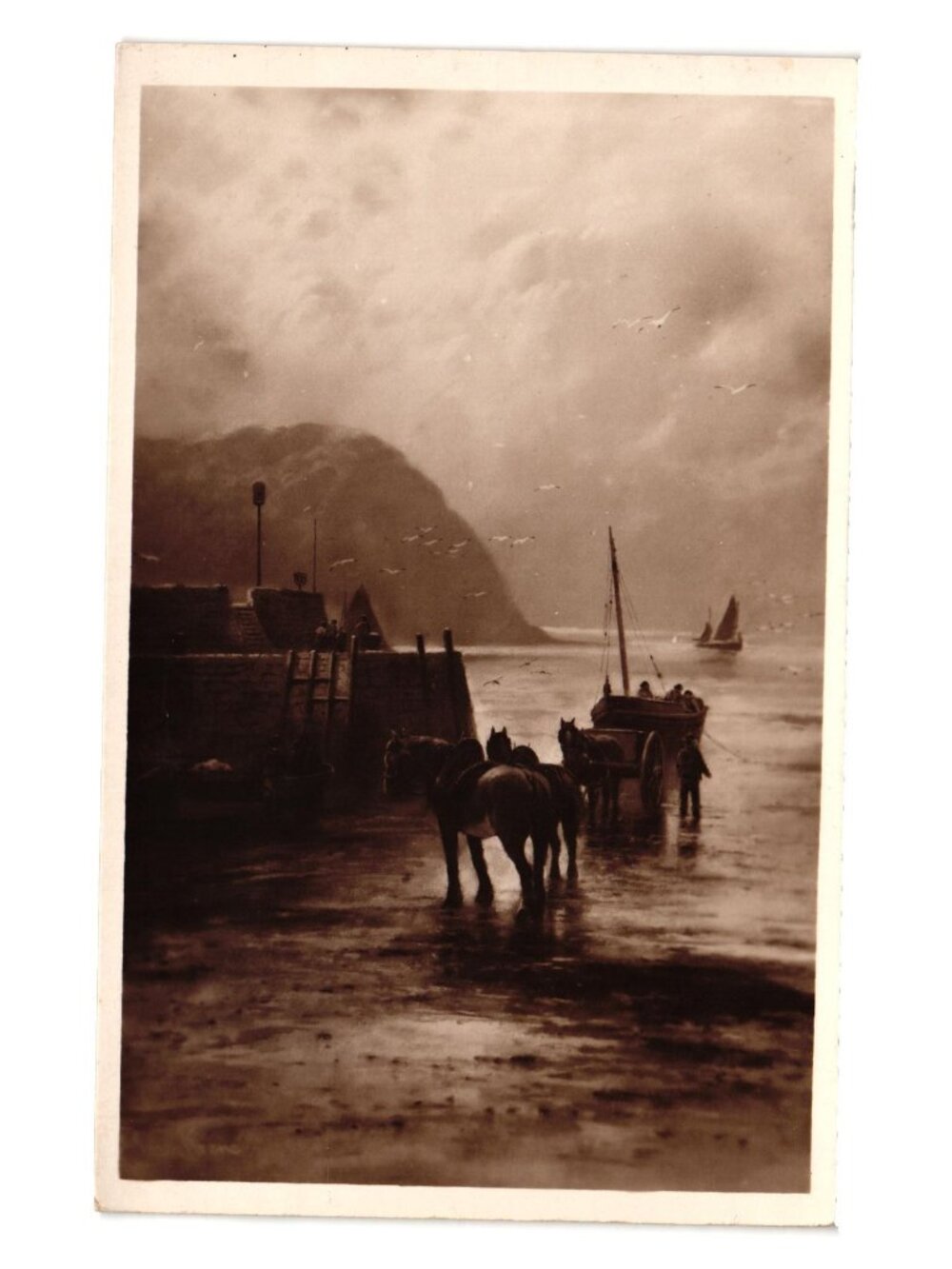 Vintage Sepia Postcard Horses Seaside Charles Worcester Bristol Chic Series